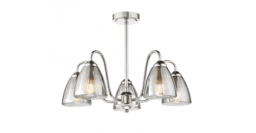 Glynis 5 Light Semi-Flush Polished Nickel and Smoked Ribbed Glass