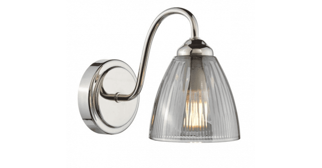 Där Lighting Glynis Wall Light Polished Nickel and Smoked Ribbed Glass
