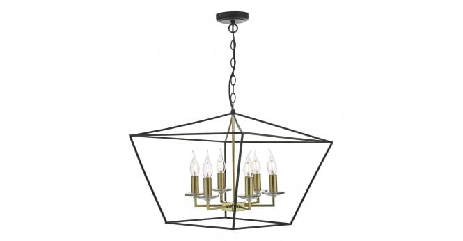 Där Lighting Gretchen Cage 6 Light Pendant Matt Black & Polished Brass
