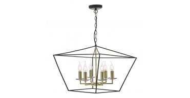 Gretchen Cage 6 Light Pendant Matt Black & Polished Brass