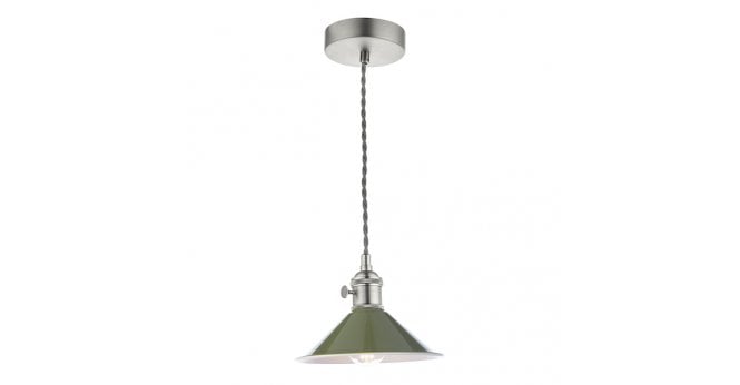 Där Lighting Hadano 1 Light Pendant Antique Chrome With Olive Green Shade