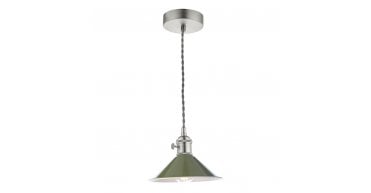 Hadano 1 Light Pendant Antique Chrome With Olive Green Shade