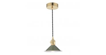 Hadano 1 Light Pendant Natural Brass With Olive Green Shade
