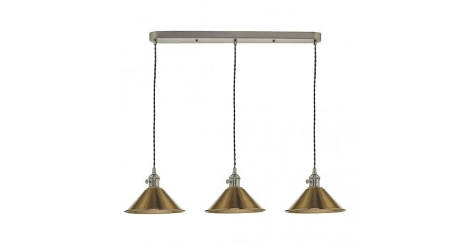 Där Lighting Hadano 3 Light Antique Chrome Suspension With Aged Brass Shades