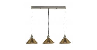 Hadano 3 Light Antique Chrome Suspension With Aged Brass Shades