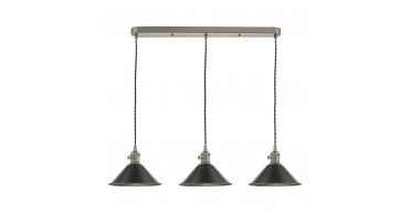 Hadano 3 Light Antique Chrome Suspension With Antique Petwer Shades