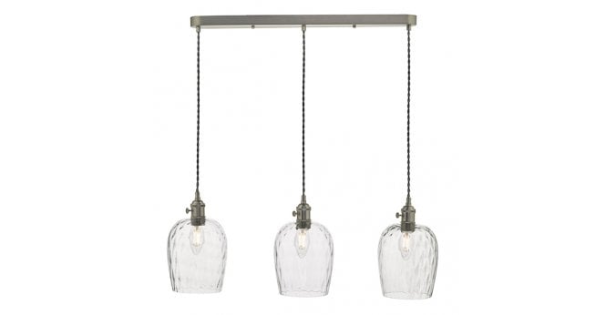 Där Lighting Hadano 3 Light Antique Chrome Suspension With Dimpled Glass Shades
