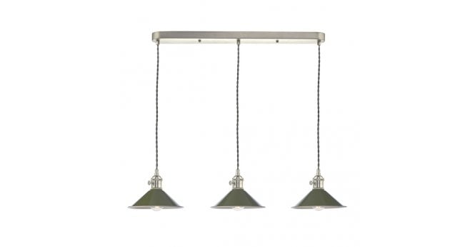Där Lighting Hadano 3 Light Antique Chrome Suspension With Olive Green Shades