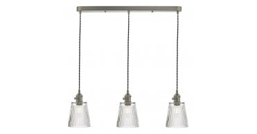 Hadano 3 Light Antique Chrome Suspension With Ribbed Glass Shades