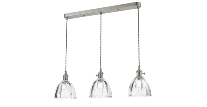 Där Lighting Hadano 3 Light Bar Pendant Antique Chrome and Scalloped Bell Glass