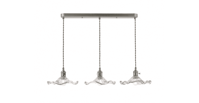 Där Lighting Hadano 3 Light Bar Pendant Antique Chrome and Wavy Glass