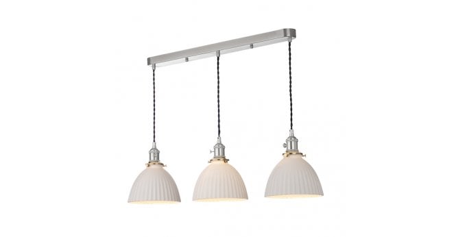 Där Lighting Hadano 3 Light Bar Pendant Antique Chrome & Ceramic Domed Shade