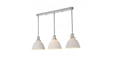 Hadano 3 Light Bar Pendant Antique Chrome & Ceramic Domed Shade