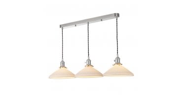 Hadano 3 Light Bar Pendant Antique Chrome & Ceramic Shallow Shade