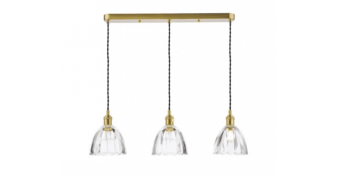 Där Lighting Hadano 3 Light Bar Pendant Natural Brass and Scalloped Bell Glass