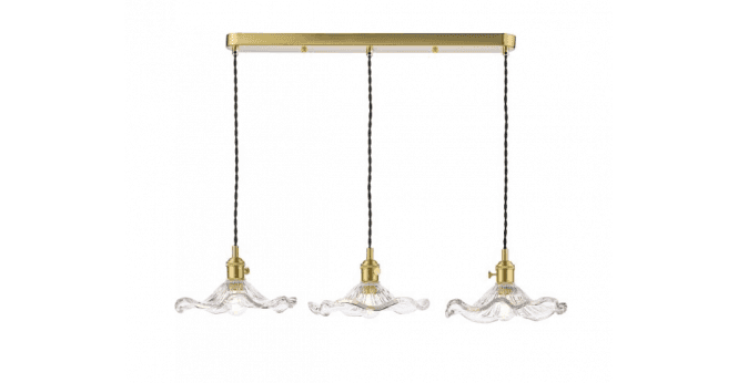 Där Lighting Hadano 3 Light Bar Pendant Natural Brass and Wavy Glass