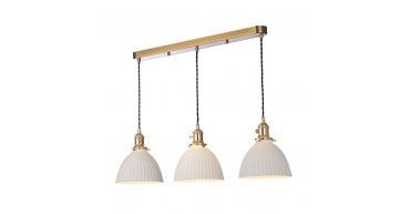 Hadano 3 Light Bar Pendant Natural Brass & Ceramic Domed Shade