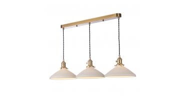 Hadano 3 Light Bar Pendant Natural Brass & Ceramic Shallow Shade