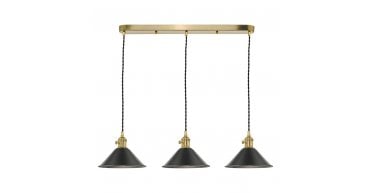 Hadano 3 Light Brass Suspension With Antique Pewter Shades