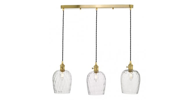 Där Lighting Hadano 3 Light Brass Suspension With Dimpled Glass Shades