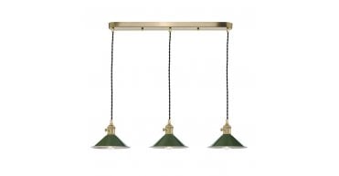 Hadano 3 Light Brass Suspension With Olive Green Shades