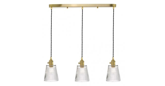 Där Lighting Hadano 3 Light Brass Suspension With Ribbed Glass Shades