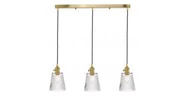 Hadano 3 Light Brass Suspension With Ribbed Glass Shades