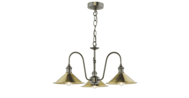 Där Lighting Hadano 3 Light Pendant Antique Chrome and Aged Brass