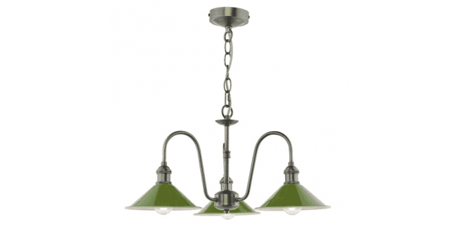 Där Lighting Hadano 3 Light Pendant Antique Chrome and Matt Green