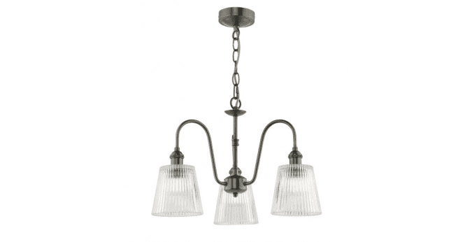 Där Lighting Hadano 3 Light Pendant Antique Chrome and Ribbed Glass