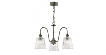 Hadano 3 Light Pendant Antique Chrome and Ribbed Glass