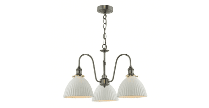 Där Lighting Hadano 3 Light Pendant Antique Chrome and White Ceramic