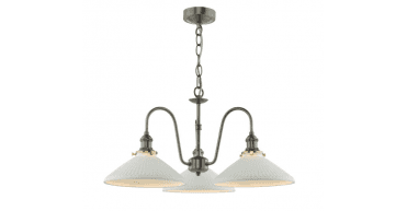 Hadano 3 Light Pendant Antique Chrome and White Ceramic