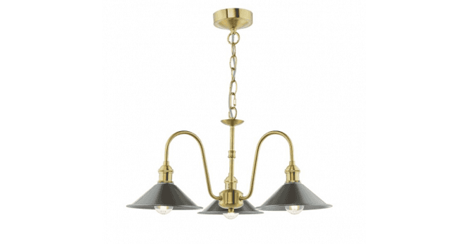 Där Lighting Hadano 3 Light Pendant Natural Brass and Antique Pewter
