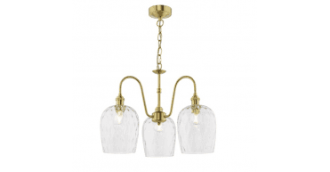 Hadano 3 Light Pendant Natural Brass and Glass