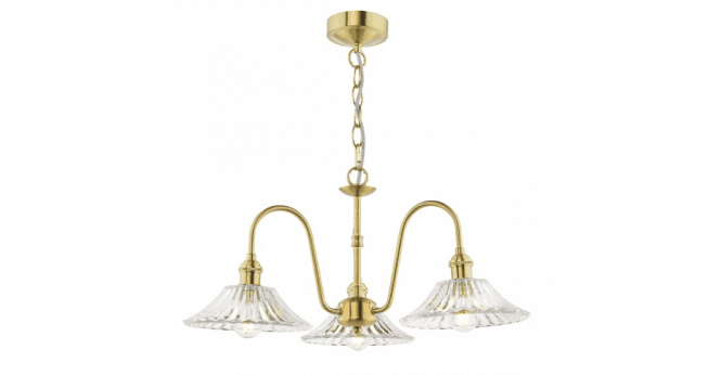 Där Lighting Hadano 3 Light Pendant Natural Brass and Glass