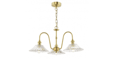 Hadano 3 Light Pendant Natural Brass and Glass