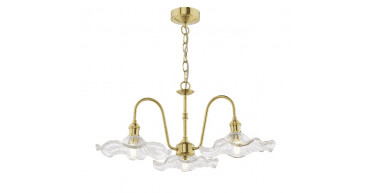 Hadano 3 Light Pendant Natural Brass and Glass
