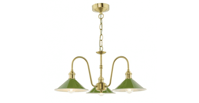 Där Lighting Hadano 3 Light Pendant Natural Brass and Matt Green