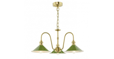 Hadano 3 Light Pendant Natural Brass and Matt Green