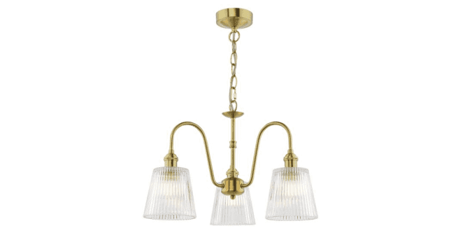 Där Lighting Hadano 3 Light Pendant Natural Brass and Ribbed Glass