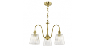 Hadano 3 Light Pendant Natural Brass and Ribbed Glass