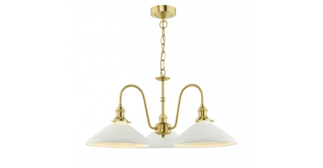 Där Lighting Hadano 3 Light Pendant Natural Brass and White Ceramic