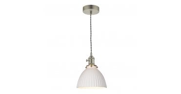 Hadano Pendant Antique Chrome & Ceramic Domed Shade