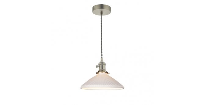 Där Lighting Hadano Pendant Antique Chrome & Ceramic Shallow Shade