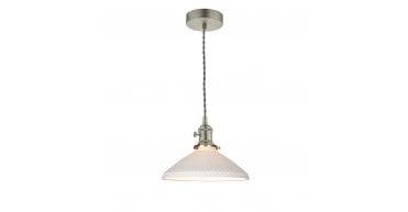 Hadano Pendant Antique Chrome & Ceramic Shallow Shade