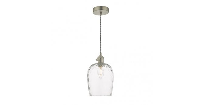 Där Lighting Hadano Pendant Antique Chrome With Dimpled Glass Shade
