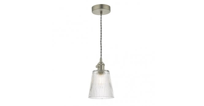 Där Lighting Hadano Pendant Antique Chrome With Ribbed Glass Shade