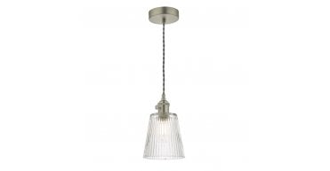 Hadano Pendant Antique Chrome With Ribbed Glass Shade