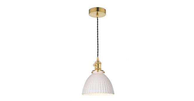 Där Lighting Hadano Pendant Natural Brass & Ceramic Domed Shade